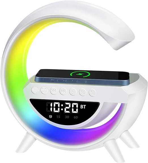 4-in-1 Electric 15W Pendant Alarm Clock Speaker Bluetooth Speaker Music Home Decoration G Styling Smart Lamps Wireless Charger