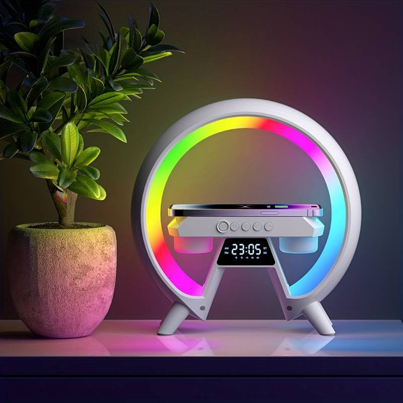 4-in-1 Electric 15W Pendant Alarm Clock Speaker Bluetooth Speaker Music Home Decoration G Styling Smart Lamps Wireless Charger